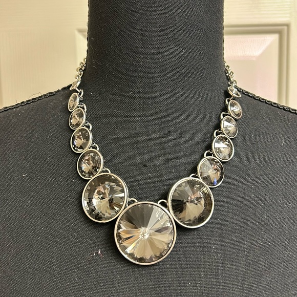 Necklace, Silver and Black Circle Design Necklace, 22” - Picture 1 of 6